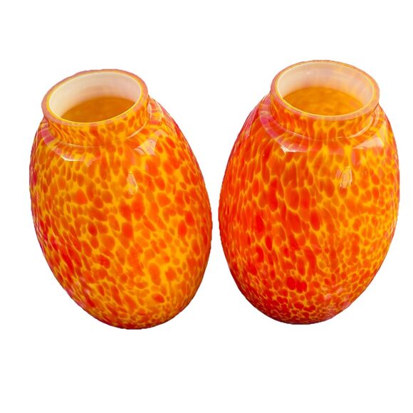 Light Fixture Orange Cased & Marbled Splatter Art Glass Lamp Shades Sconce Boho - Picture 8 of 12